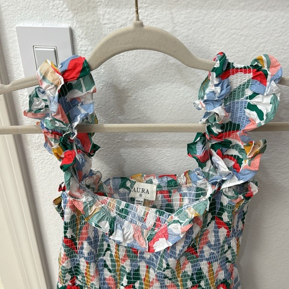 NEW Blue Multi Print Smocked Midi Dress - Picture 9 of 9